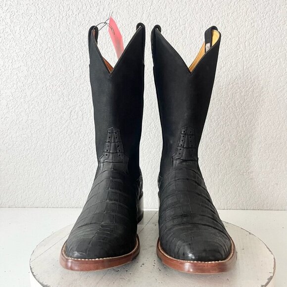 NEW Rod Patrick Mens Cowboy Boots 12.5AAA Black Suede Caiman Western French Toe - Picture 5 of 10